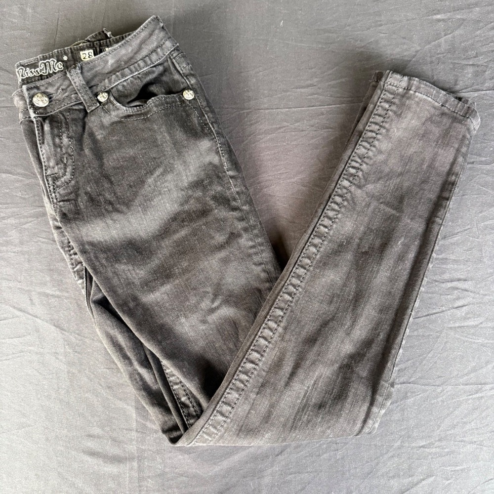 Miss Me JP6113S Skinny Jeans Black Faded Low Rise Embellished Size 28 Inseam 32